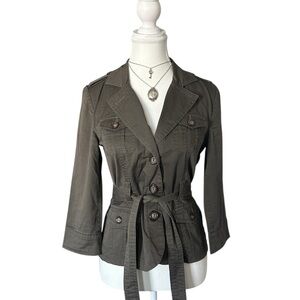 Y2K “Rw&Co” Military Green Button-up Top with Waist Tie